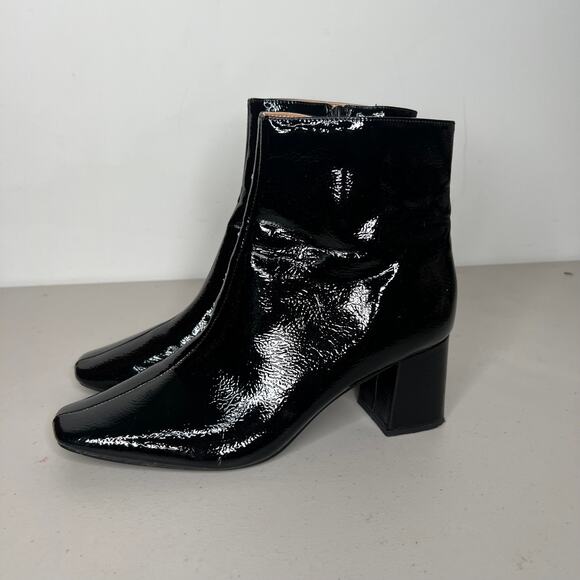 Journee Collection Black Square Toe Patent Haylinn Booties Size 9 - Picture 4 of 10